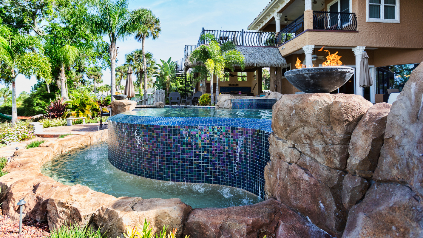 A house with a pool in the middle of it